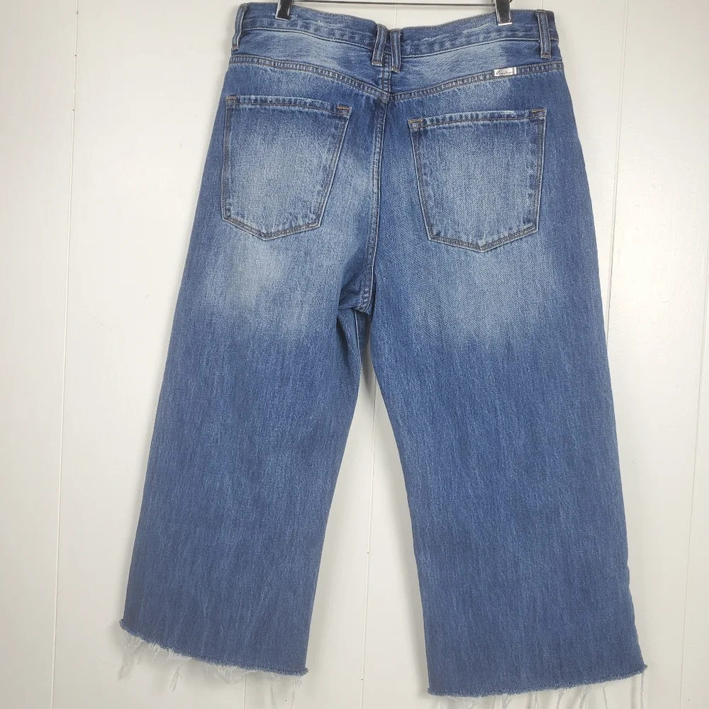 Kancan high waist button fly factory distressed raw hem cropped jeans size 11/29